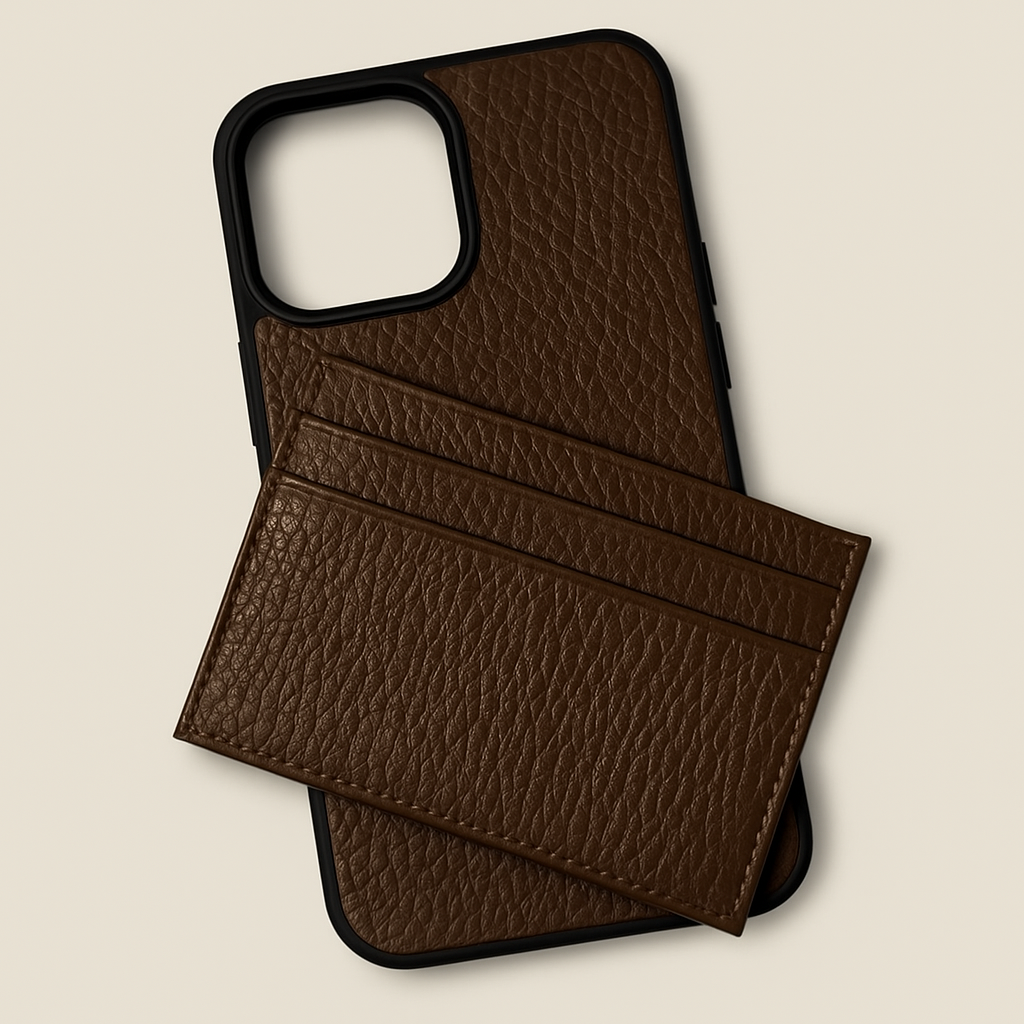 Emerald Brown Leather iPhone Case & Card Holder Set