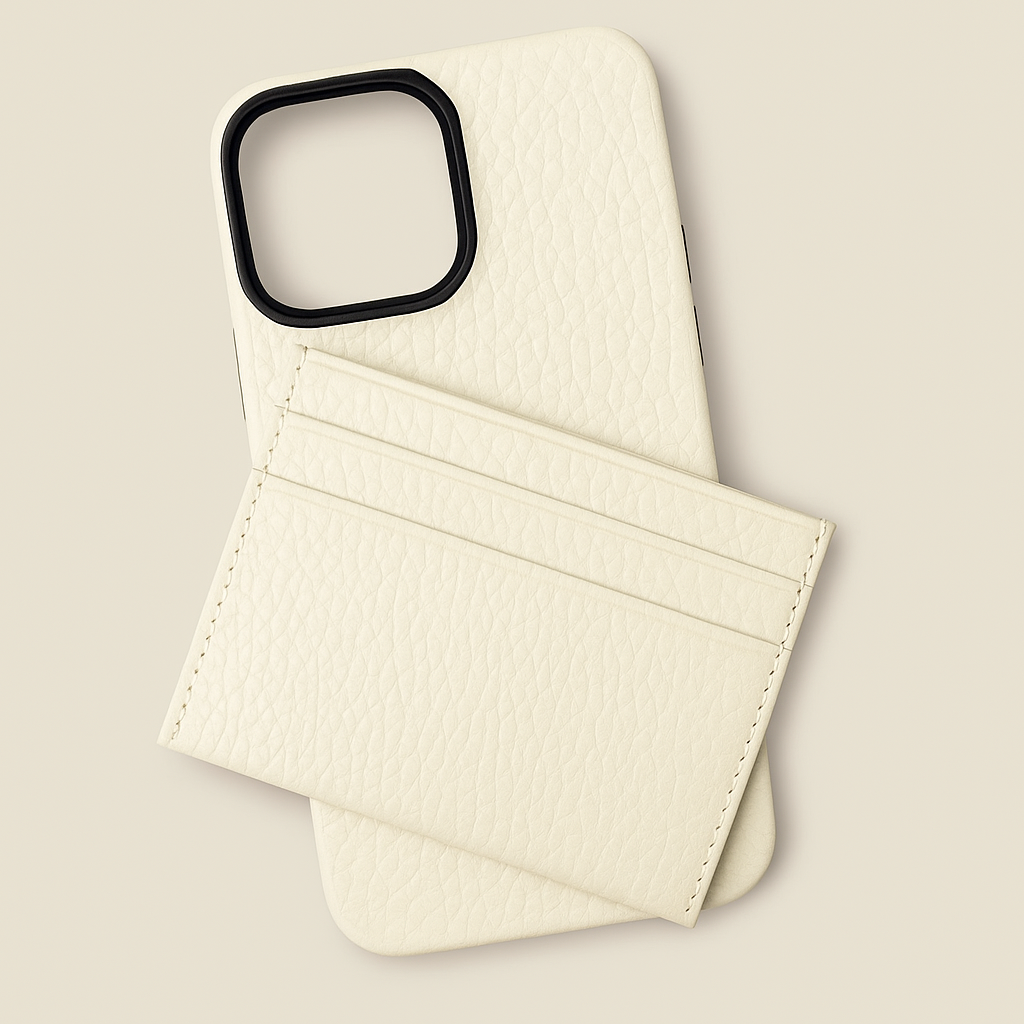Emerald Ivory Leather iPhone Case & Card Holder Set