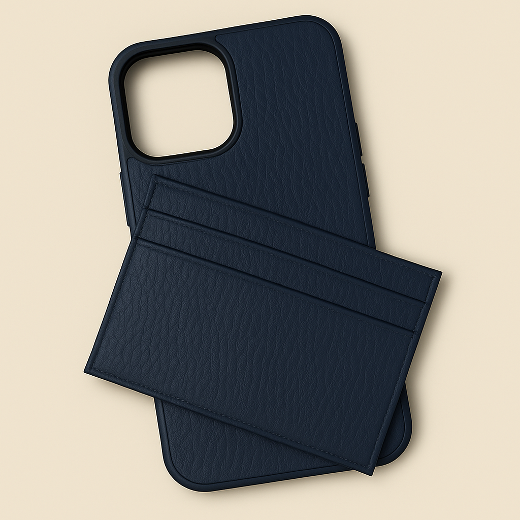Emerald Navy Leather iPhone Case & Card Holder Set