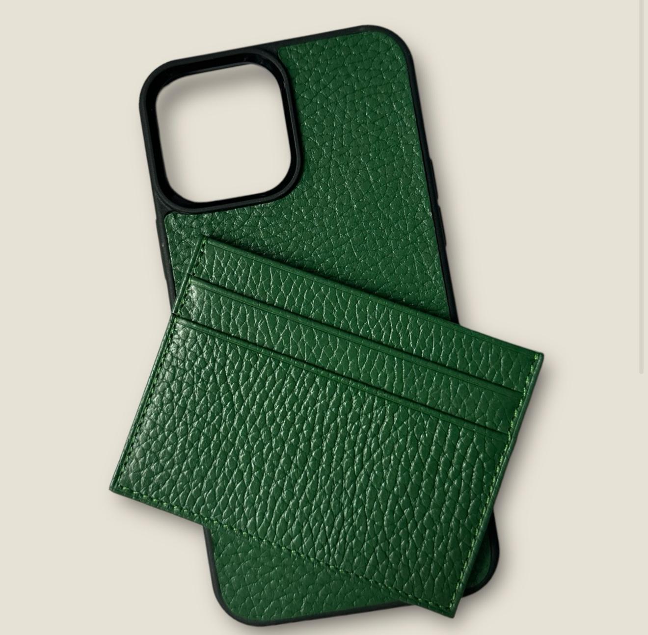 Emerald Green Leather iPhone Case & Card Holder Set