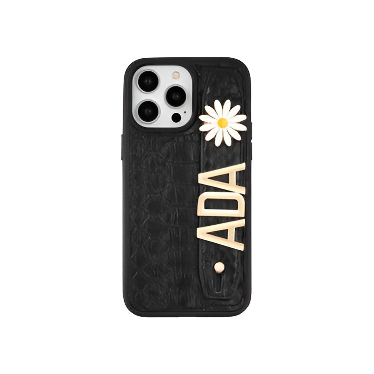 Navy Blue Leather iPhone Case with Letters