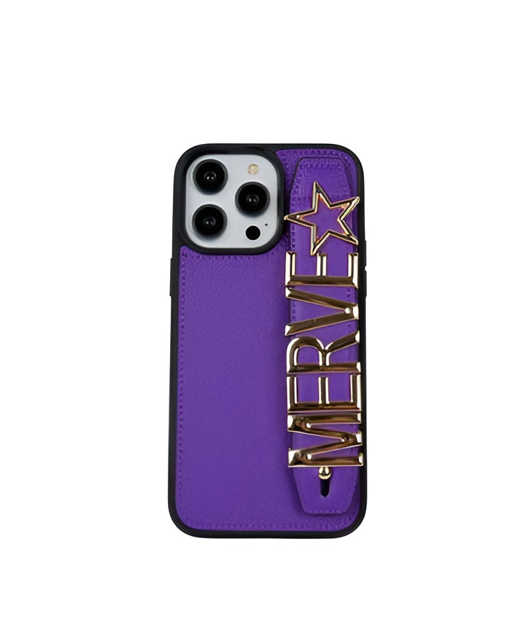 Purple Monaco Leather iPhone Case with Letters