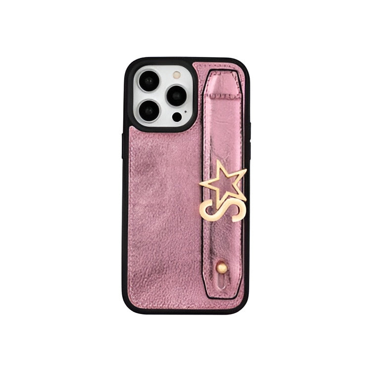 Pink Leather iPhone Case with Letters